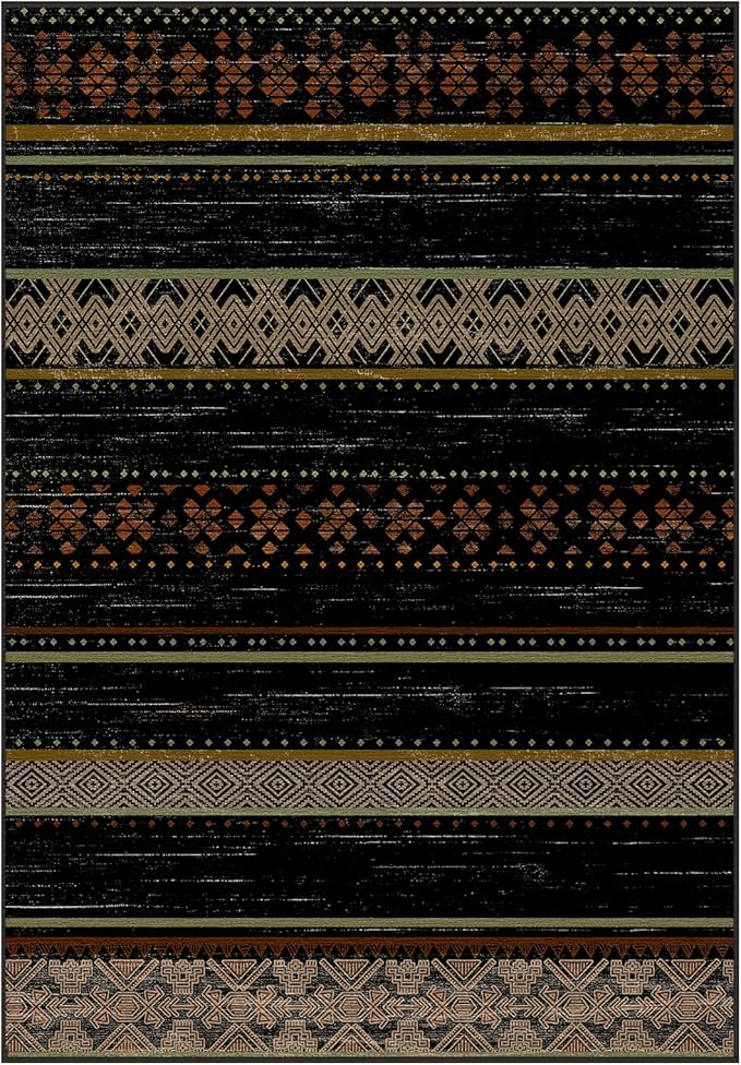 BESTSWEETIE 8x10 Area Rugs for Living Room Washable Moroccan Farmhouse Neutral Geometric Low Pile Non-Slip Soft Print Pattern Rug for Bedroom Kitchen Dining Room Entryway Black/Red/Brown/Cream/Yellow