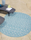 Unique Loom Outdoor Trellis Collection Area Rug - Tribal Trellis (5' 3" x 8' Oval, Aqua/ Ivory)