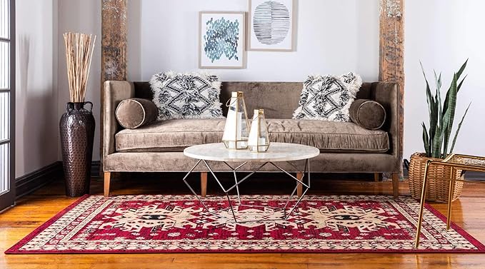 Unique Loom Taftan Collection Border Geometric Tribal Inspired Design Area Rug (2' 2 x 3' 0 Rectangular, Red/ Gold)