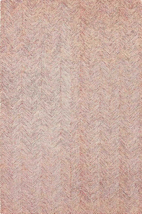Modern Herringbone Chevron Collection Handcrafted Wool Area Rug - Durable, Zigzag Pattern, for High Traffic, Contemporary Design for Living Room, Bedroom, Dining Room Decor (Blush Pink, 8' x 8')
