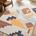 Phantoscope Washable Area Rug 6'x9' Non-Slip, Modern Neutral Boho Rugs for Living Room, Bedroom, Dining Room, Abstract Geometric Blocks Pattern, Low-Pile Foldable Floor Carpet, Warm Terracotta/Cream