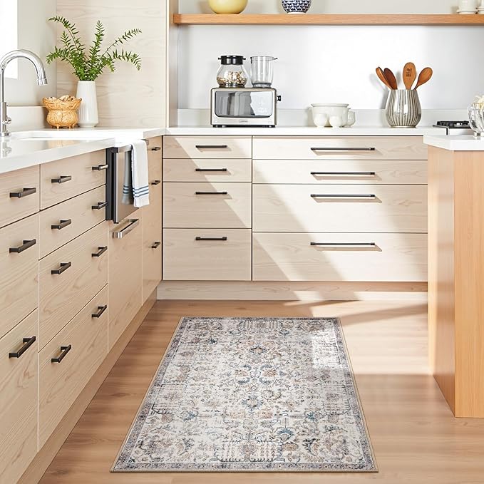 jinchan Kalen Area Rug 2x3 Washable Entryway Rug Door Mat Vintage Indoor Entrance Thin Retro Distressed Floral Print Country Boho Carpet Non Slip Doormat for Bathroom Kitchen Bedroom Blue Multi