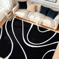 YIHOUSE Abstract Washable Rug 6x9,Ultra Thin Non Slip Black Rugs for Living Room,Modern Minimalist White Stripe Rugs for Bedroom,Dining Room Office Playroom (6'x9',Black-2)