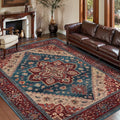 Tangsoo Oriental Red Rug 5x7 Washable Area Rugs for Living Room, Vintage Indoor Non Slip Large Area Rugs, Print Distressed Carpet, Soft Boho Low Pile Foldable Floor Rug for Bedroom Dining Room