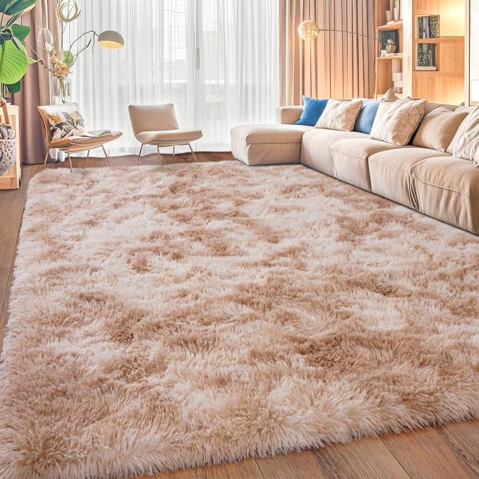 Upgrade Non-Slip Plush Rugs for Living Room, Soft Shaggy Carpets for Living Room, Fuzzy Rugs for Kids' Room, Perfect Decor for Modern Home Tie Dye Beige 5x7Feet