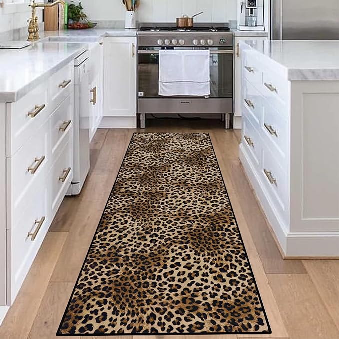 Leopard Rug 2x8 Modern Print Hallway Runner Rug with Rubber Backing Washable Non-Slip Runner Rugs for Bedroom Kitchen Living Room Indoor Decor（2x8ft,Brown）
