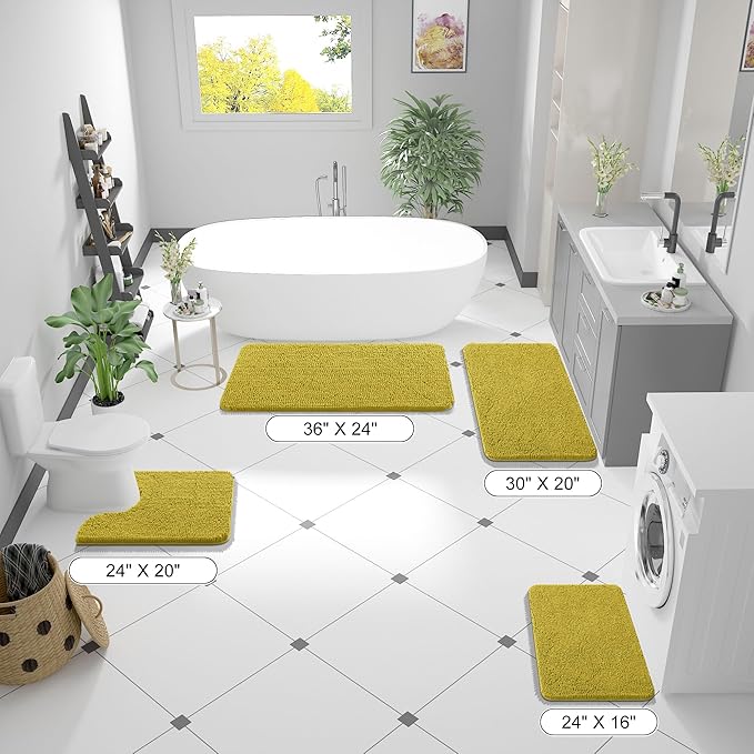 OLANLY Bathroom Rugs 30x20, Extra Soft Absorbent Chenille Bath Rugs, Rubber Backing Quick Dry, Machine Washable Bath Mats for Bathroom Floor, Tub and Shower, Home Decor Accessories, Deep Mustard