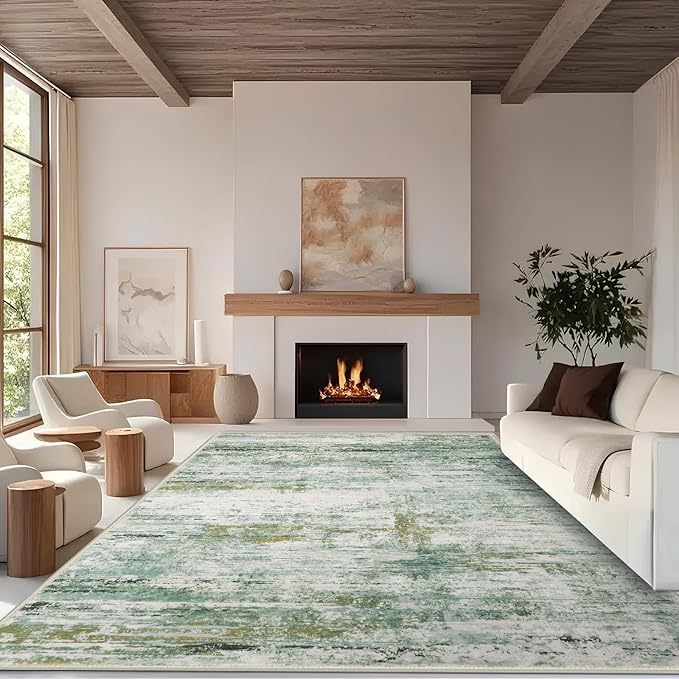5x7 Abstract Area Rugs for Living Room, Modern Washable Indoor Rug for Bedroom, Thin Soft Large Non-Slip Carpet for Dining Room Home Office Farmhouse Decor - Abstract Army Green