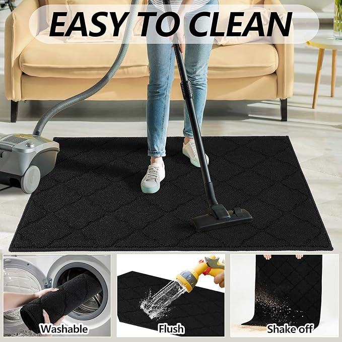 Timo Indoor Doormat, 20"x32", Absorbent Rubber Backed Non Slip Door Mat, Machine Washable, Black