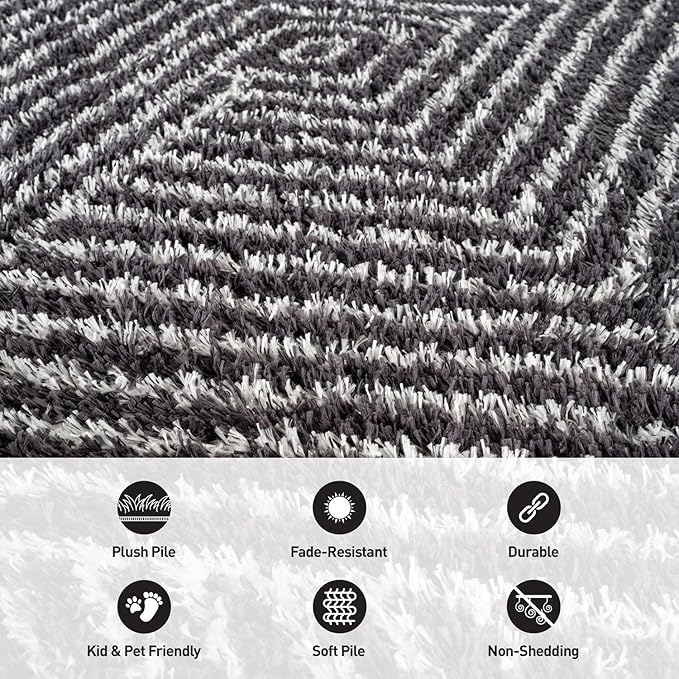 Rugshop Geometric Diamond Stripe Area Rug Anthracite Dark Gray 7' 10" x 10' Perfect for Large Living Rooms, Dining Areas, or Master Bedrooms