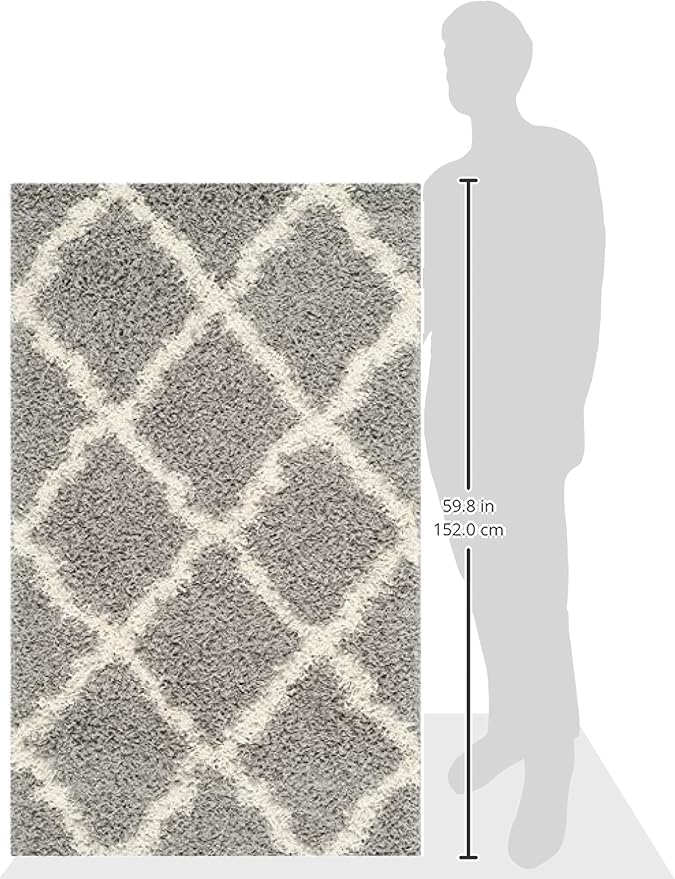 SAFAVIEH Dallas Shag Collection Accent Rug - 3' x 5', Grey & Ivory, Trellis Design, Non-Shedding & Easy Care, 1.5-inch Thick Ideal for High Traffic Areas in Entryway, Living Room, Bedroom (SGD257G)