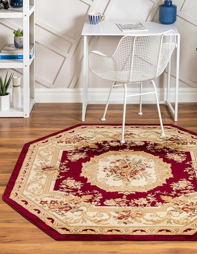 Unique Loom Versailles Collection Traditional Classic Floral Motif Area Rug (7' 11 x 7' 11 Octagon, Burgundy/Ivory)
