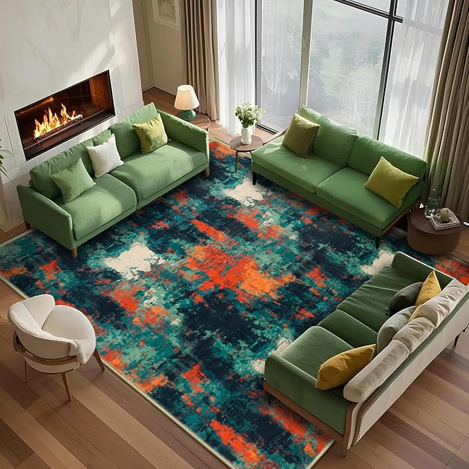 5x7 Abstract Area Rug, Modern Washable Indoor Rugs for Living Room, Soft Large Non-Slip Carpet for Bedroom Dining Room Home Office Farmhouse Decor - Forest Camouflage