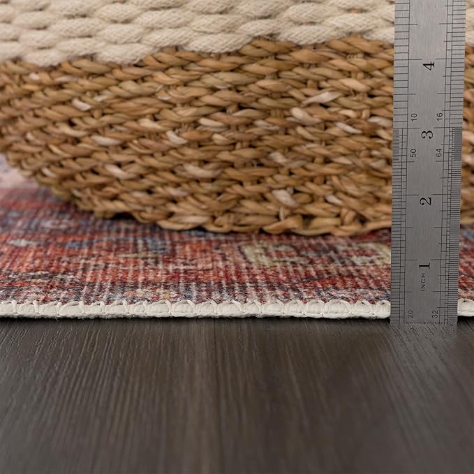 Bloom Rugs Washable 6' x 9' Rug - Red/Orange/Beige Traditional Area Rug for Living Room, Bedroom, Dining Room, and Kitchen - Exact Size: 6' x 9'