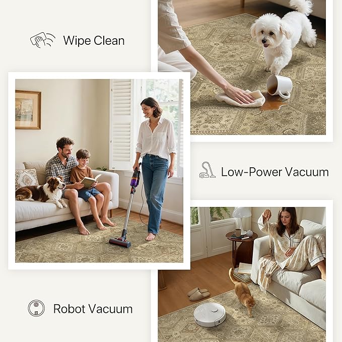Bavni 2x10 Runner Rug Non Slip, Machine Washable Rug Runners for Hallways, Vintage Distressed Print Kitchen Runner, Low Pile Lightweight Carpet for Entryway Laundry Bedroom Bathroom Nut Brown