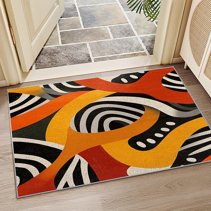 Abstract Rugs for Entryway - Retro Pop Art Colorful Area Rugs 3x4, Hippie Aesthetic Funky Non Slip Foldable Indoor Throw Carpet Home Decor #C093
