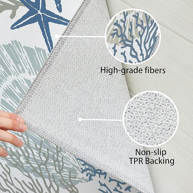 Tritard Coastal Runner Rug 2x6 Nautical Kitchen Hallway Rugs Beach Themed Non-Slip Indoor Floor Mat Machine Washable Rugs Carpet for Bathroom Living Room Bedroom Laundry Room Entryway, Blue