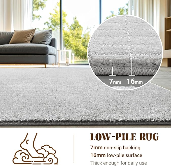 Shilucheng Wool Rug 4.7x7 Non-Slip, Blend 80% Wool and 20% Cotton Rugs for Living Room, Bedroom, Dinning Room, Soft Durable Cotton Backing Modern Area Rug (Gray/White)