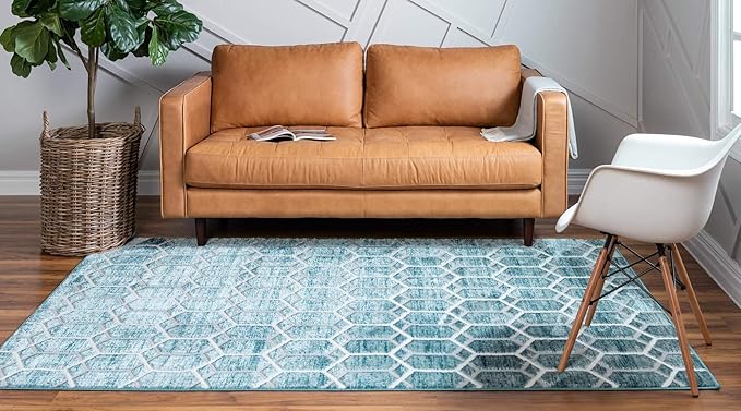 Rugs.com Lattice Trellis Collection Rug – 9' x 12' Blue Low-Pile Rug Perfect for Living Rooms, Large Dining Rooms, Open Floorplans