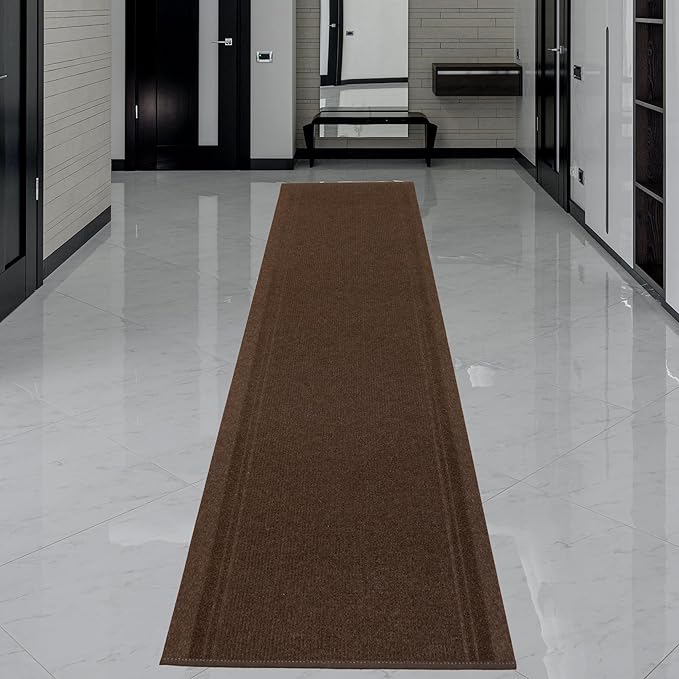 English Home Custom Size Non Slip Striped Design Light Weight Durable PVC Backing Thin Pile Runner Rug (26" x 10')