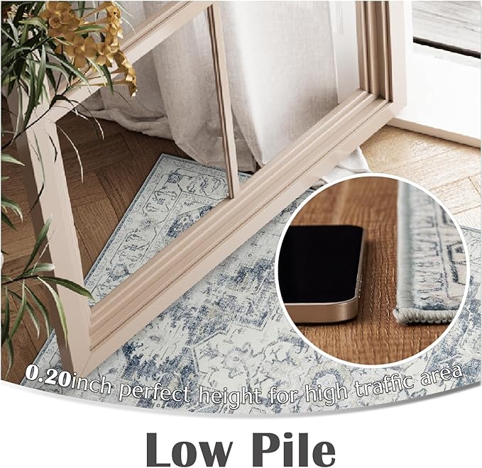 jinchan Kelda Runner Rug 2x5 Washable Rug Soft Hallway Runner Indoor Vintage Print Floor Cover Retro Distressed Lightweight Non-Slip Thin Carpet for Bathroom Kitchen Living Room Bedroom Grey