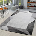 Paco Home Modern Area Rug Bordered with Geometric Pattern Grey Anthracite with Contour Cut, Size: 5'3" x 7'7"