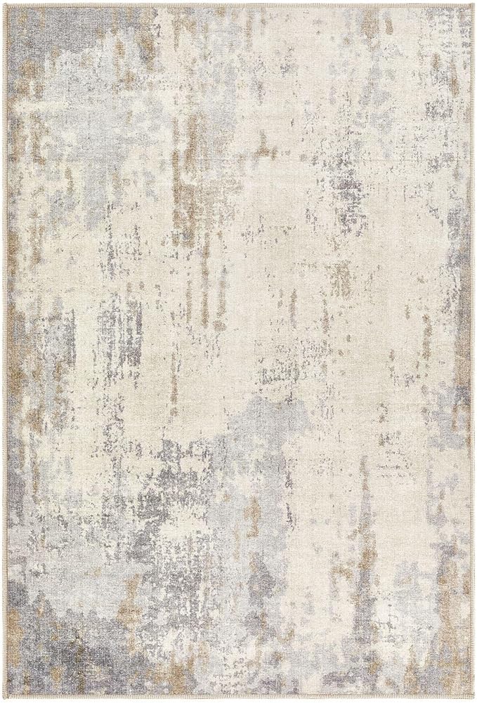2x3 Entryway Area Rug: Washable Neutral Modern Abstract Small Rug - Non-Slip Low Pile Throw Indoor Carpet for Entrance Kitchen Front Door Mat Bathroom Entry Kids Room - Light Brown/Gray
