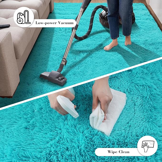 Teal Blue Rug Fluffy Rug, 9x12 Teal Area Rugs for Living Room, Soft Cute Baby Play Mat, Teal Rugs for Bedroom, Nursery, Preppy Dorm, Plush Aesthetic
