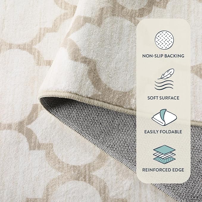 Lahome Moroccan 3x5 Washable Rug, Small Rugs for Bedroom Aesthetic Entry Way Rugs Indoor Non-Slip Low-Plie Throw Office Rug Ivory Distressed Capet for Kitchen Bathroom Laundry Kids Room