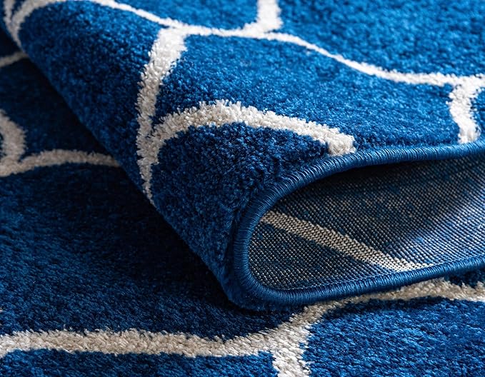 Rugs.com Lattice Frieze Collection Rug – 3' 3 x 5' 3 Navy Blue Medium Rug Perfect for Living Rooms, Large Dining Rooms, Open Floorplans