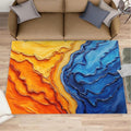 Navy Blue Rugs for Bedroom - 3x5 Area Rug - Abstract Blue Orange Rugs for Living Room, Modern Simple Art Rug, Washable Home Decor Carpet