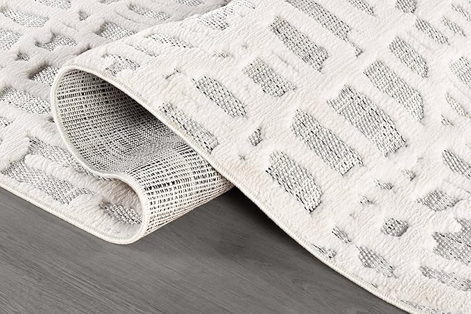 Beverly Rug Micro Loop Area Rug Gray/White 6x9 Abstract Modern Luxury Irregular Grid Durable Soft Indoor Rugs for Living Dining Room Office Stain Resistant Non Shedding Casual Indoor Carpet 6 x 9