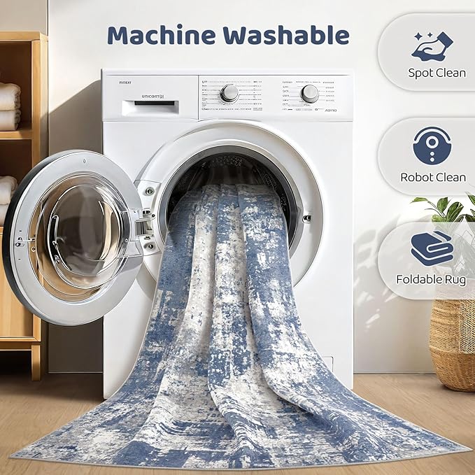 10x14 Area Rugs Living Room: Washable Large Abstract Modern Soft Rug Stain Resistant Indoor Floor Non Slip Accent Carpet for Bedroom Nursery Playroom Office Dining Room Dorm Home House- Navy Grey