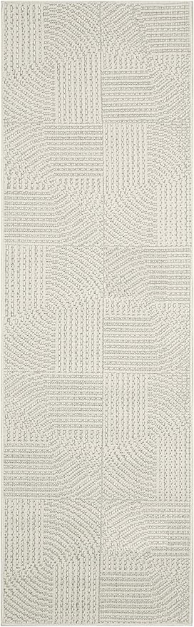 Nourison Home Textured Home Ivory 2'3" x 7'6" Area Rug - Easy Clean, Non Shedding, Bed Room, Living Room, Dining Room, Kitchen (8' Runner)