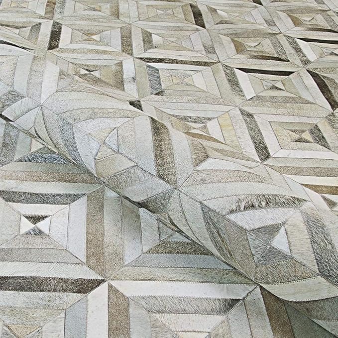 Premium Diamond Patterned Leather Area Rug - 5X8 ft - Grey - Luxury Non Slip Floor Accent for Dining Room, Living Room, Entryway, Elegant Collection Indoor Carpet