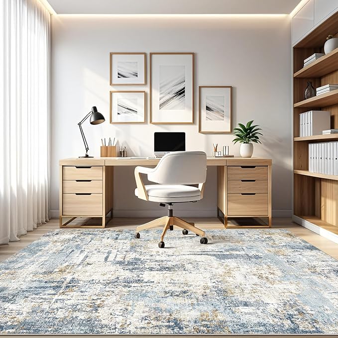 6x8 Area Rug Living Room: Washable Large Abstract Modern Soft Rugs Stain Resistant Indoor Floor Non Slip Accent Carpet for Bedroom Nursery Playroom Office Dining Room Dorm Home House- Light Blue