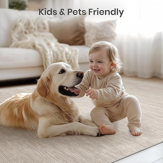 Valenrug Washable Rugs 5x7 - Stain Resistant 5x7 Area Rugs for Living Room, Non Slip Backing Gradient Printed Rugs for Bedroom, Foldable Machine Washable Area Rug(5'x7', Beige)