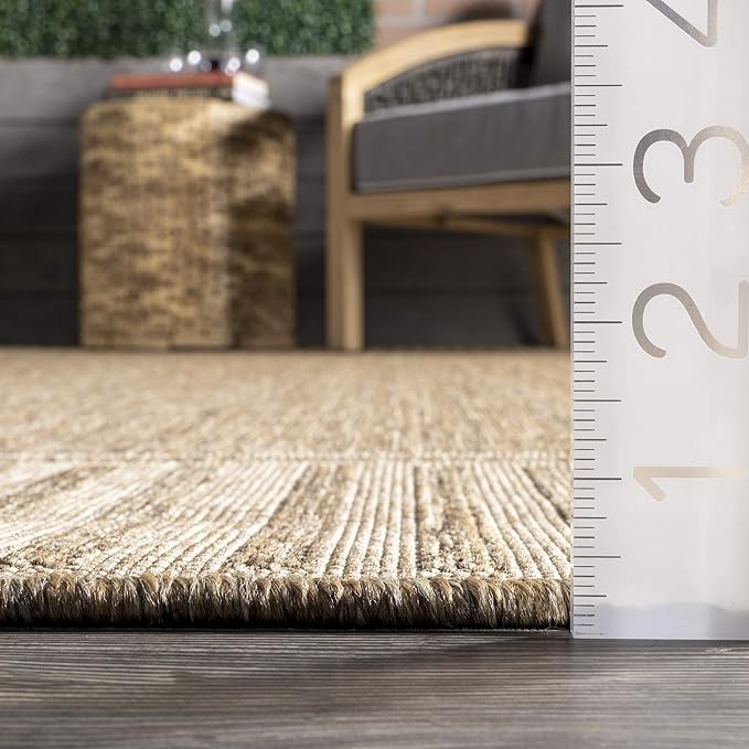 Nuloom Asha Light Brown/Ivory, 5' x 8', Casual, Striped Border, Soft and Cozy, High Traffic, Stain Resistant, Easy Clean, Durable Area Rug for Indoor/Outdoor Patio, Deck, Porch, Garden, Courtyard