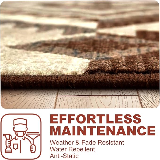 YHSF South West Native American Rug Ritz – Native Tribal American Indian Inspired Rug - Living Room, Bedroom, Hallway, Entryway & High-Traffic Area Rugs - Washable - Soft - Espresso, 2 Feet x 7 Feet
