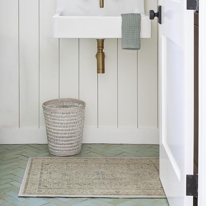RUGGABLE Washable Vintage Area Rug – Kamran Ivory Opal 2x3, Stain-Resistant, Non-Slip – Small Machine Washable Rugs for Living Room, Bedroom, Hallway, Entryway & Bathroom–with Cushioned Pad