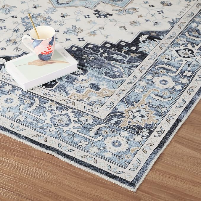 Dripex 8x10 Area Rugs - Stain Resistant Washable Rug Distressed Rugs for Living Room Dining Room Bedroom Anti-Slip Low-Pile and Soft Accent Rug Farmhouse Office Home Decor, Pet & Child Friendly