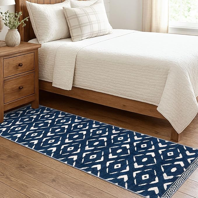 KILOCOCO Hallway Runner Rug 2'x7' Runners for Hallways Soft Washable Runner Rugs Non Slip Printed Low-Pile Runners for Bedroom Kitchen Living Room Laundry Room Boho Rugs, Blue