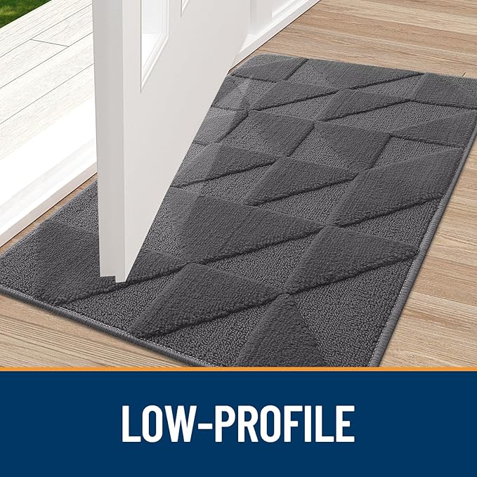 OLANLY Door Mats Indoor, Non-Slip, Absorbent, Dirt Resist, Entrance Washable Mat, Low-Profile Inside Entry Doormat for Entryway (47x20 inches, Dark Grey)