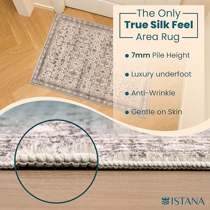 Istana Rugs 2x3 - Beige Grey/Light Cream Area Rug - Foldable 2x3 Washable Rug Non Slip - Anti-Slip Home Area Rugs - Soft Microfiber Non Skid Area Rug