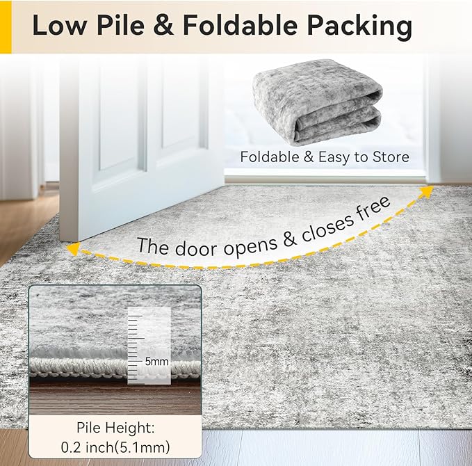 Washable Area Rugs 2'x3' Non-Slip Modern Abstract Soft for Living Room Entryway Bedroom Nursery, Print Pattern, Gray White Grey