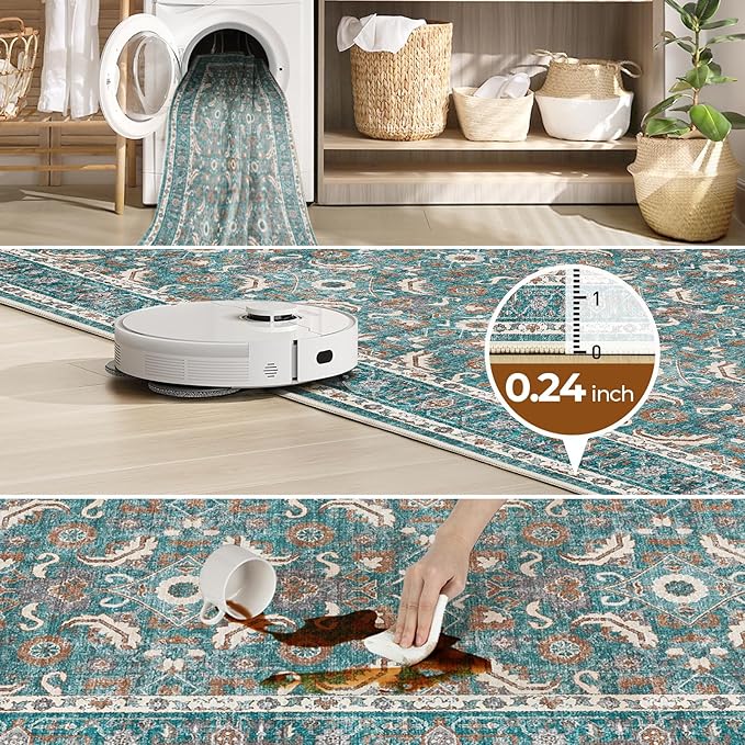 WITSHOCK Living Room Area Rugs 5x7: Soft Non-Slip Backing Washable Rugs Vintage Large Carpet for Bedroom Office Dining Room Kitchen Stain Resistant Home Decor Rug