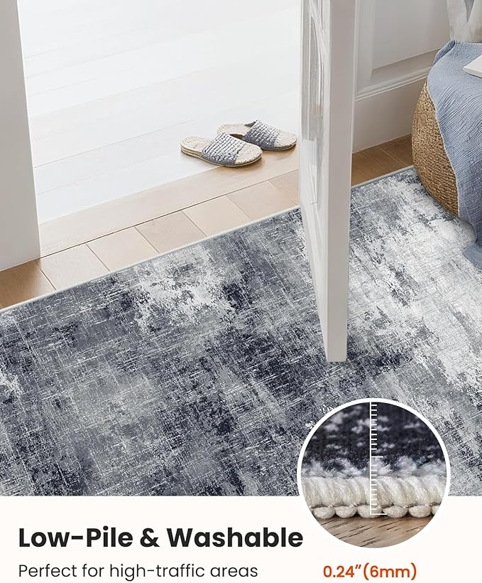AMADA HOMEFURNISHING 8x10 Area Rug for Living Room, Modern Abstract Rug with Non-Slip Backing & Low Pile, Large Washable Rug with Abstract Pattern for Bedroom, Dinning Room, Home Office, Grey