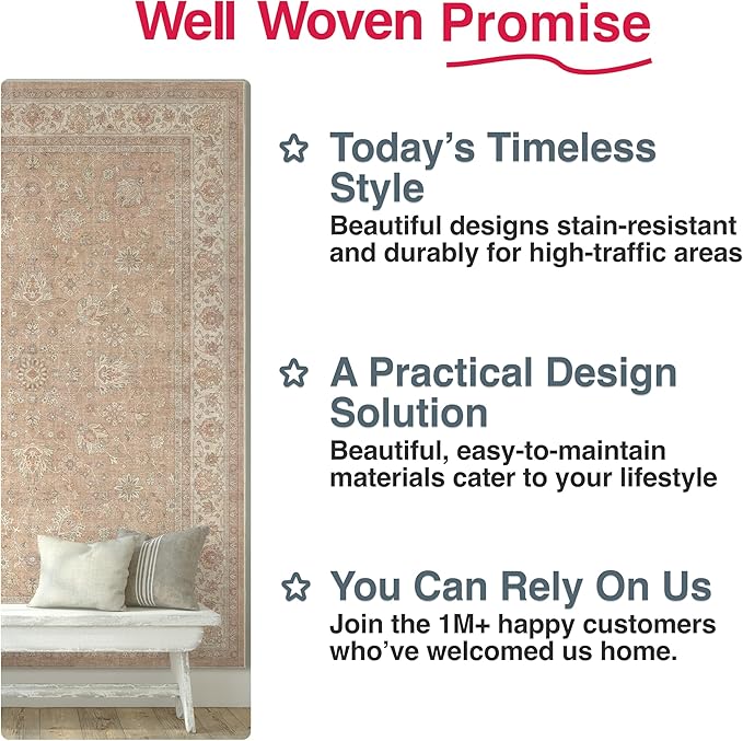 Well Woven Asha Rome Beige Cream 9'10" x 13' Area Rug - Oriental Floral Pattern, Easy Clean, Floor-Friendly Backing - for Living Room, Bedroom, and Dining Room