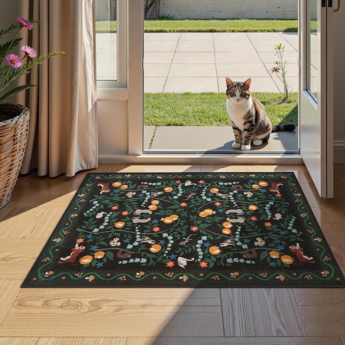 Collive 2x3 Small Entryway Rug, Jungle Animal Washable Kitchen Rugs Soft Non Slip Bathroom Mats, Ultra-Thin Door Mat Indoor Entrance Black Stain Resistant Throw Carpet for Bedroom Entrance