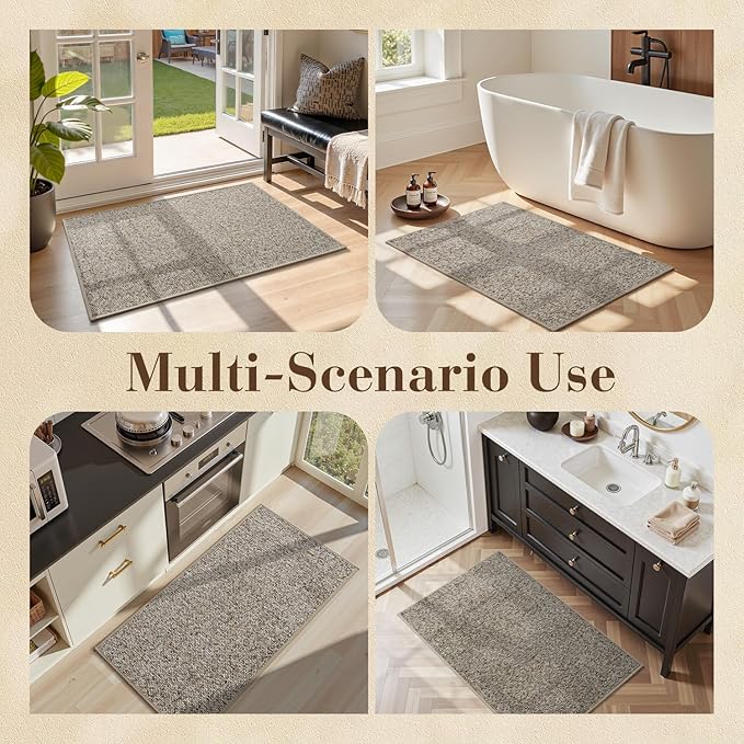 MontVoo Door Mat Indoor Entrance Doormat, Absorbent Durable Rubber Non Slip Front Door Mat for Inside Entry Entryway Dirt Trapper Welcome Mat, Grey Brown 24''x36''